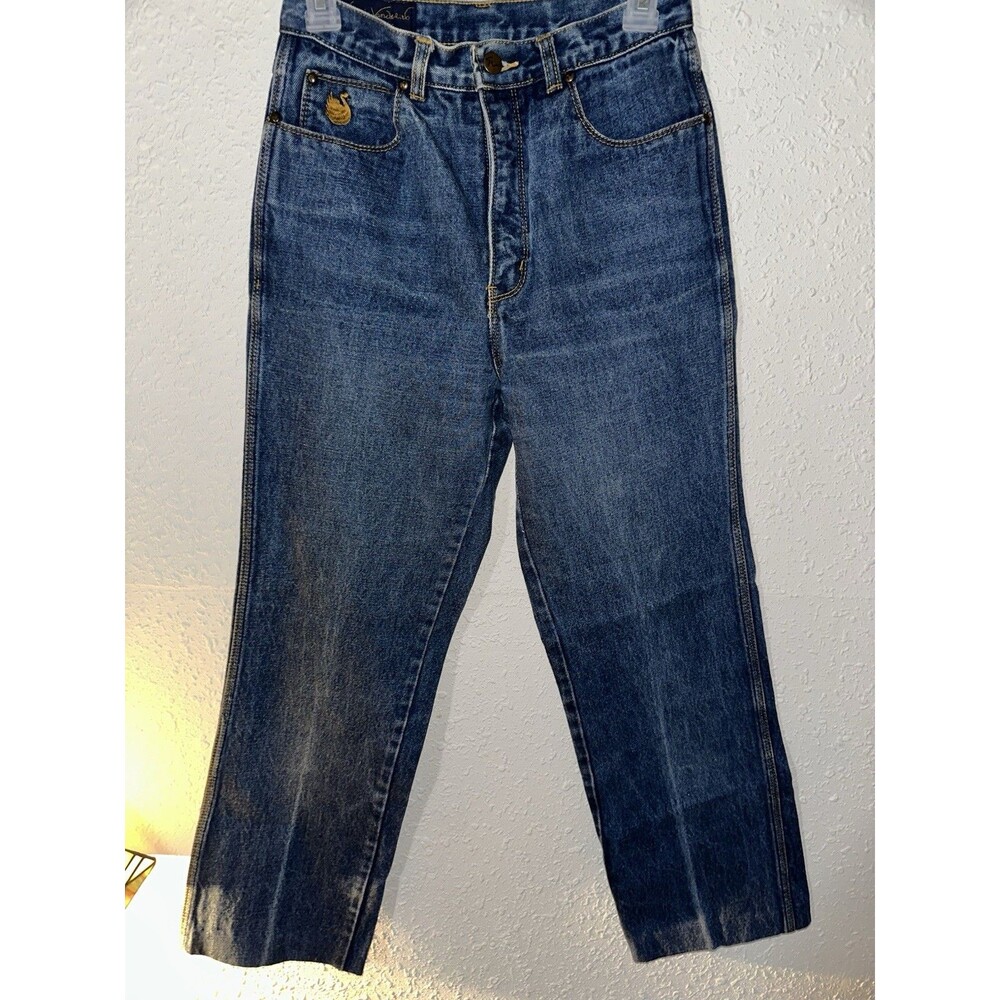 Vintage Gloria Vanderbilt By Murjani Jeans Gold Stitch Swan Size 26inx27L